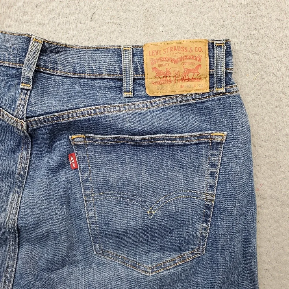 Levi's 505 Baggy Jeans Men's 38x32 Blue Denim 5-Pockets‎ Straight Leg High Rise